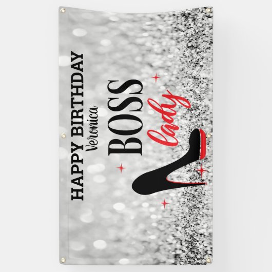 Red Bottom Stiletto Hiss Boss Lady Birthday Spandoek (Verticaal)