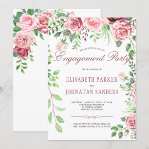 Red Bourgondië en Blush Pink Roses Verlovingsfeest Kaart