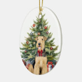 Red Bow Airedale Terriër Hond Kerstmis Keramisch Ornament (Links)