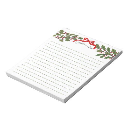 Red Bow and Holly Garland Christmas List Notitieblok (Gedraaid)
