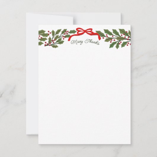 Red Bow and Holly Garland Christmas Stationery Notitiekaartje (Voorkant)