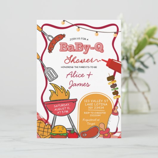 Red Bow Backyard BabyQ Baby Shower Kaart (Staand voorkant)