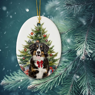Red Bow Berner Berg Hond Kerstmis Keramisch Ornament