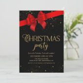 Red Bow Black & Gold Glitter Kerstvakantie Kaart (Staand voorkant)