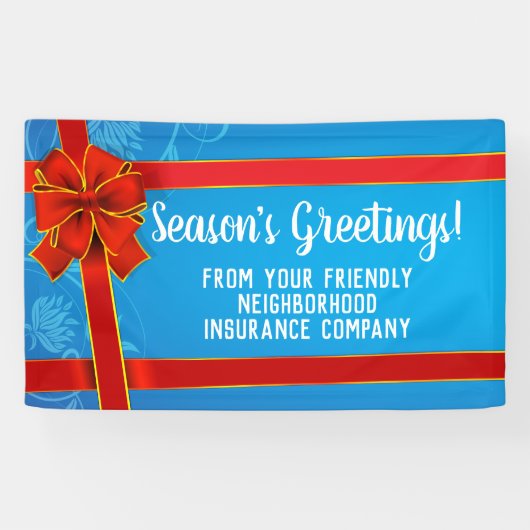 Red Bow Blue Custom Christmas Party Holiday Spandoek (Horizontaal)