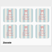 Red Bow & Blue Stripes Baby Shower Vierkante Sticker (Vel)