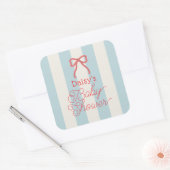 Red Bow & Blue Stripes Baby Shower Vierkante Sticker (Envelop)