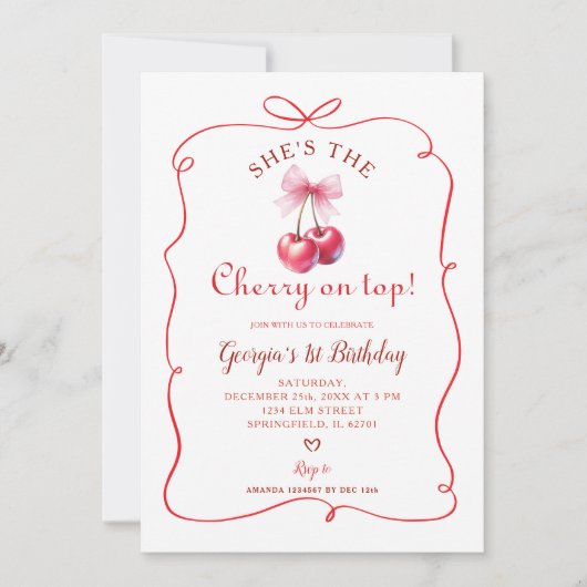 Red Bow Cherry op de eerste verjaardag van Top Gir Kaart (Voorkant)