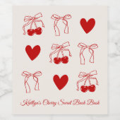 Red Bow Cherry Sweet Bachelorette Party Wijnlabel Wijn Etiket (Enkel label)