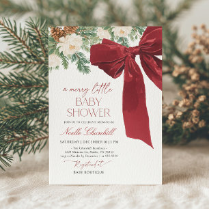 Red Bow Christmas Baby shower Kaart