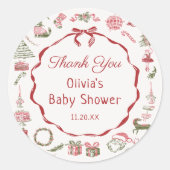 Red Bow Christmas Baby Shower Sticker  (Voorkant)