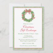 Red Bow Christmas Boxwood Wreath Party Kaart (Voorkant)