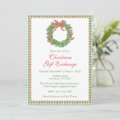 Red Bow Christmas Boxwood Wreath Party Kaart (Staand voorkant)