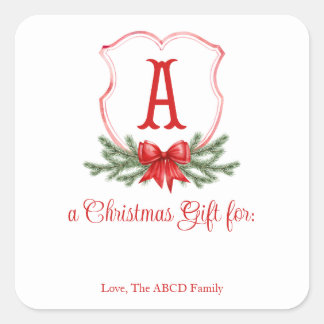 Red Bow Christmas Crest Sticker Gift Label - A