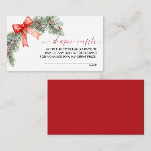 Red Bow Christmas Diaper Raffle Informatiekaartje (Voorkant / Achterkant)