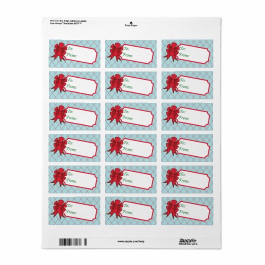Red Bow Christmas Gift Label Labels (Full Sheet)