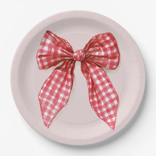 Red Bow Christmas Paper Plates Papieren Bordje (Voorkant)