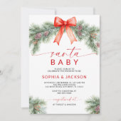 Red Bow Christmas Père Noël Baby shower Invitation (Devant)