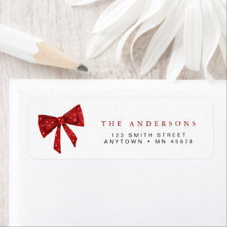 Red Bow Christmas Return Address Label Holiday 