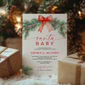 Red Bow Christmas Santa Baby shower Invitation Kaart