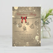 Red Bow, Confetti, Balls Company Kerstparty Kaart (Staand voorkant)