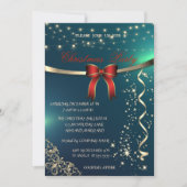 Red Bow, Confetti, Green Company Kerstparty Kaart (Voorkant)