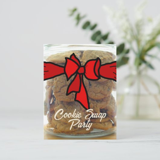 Red Bow Cookie Swap Party Uitnodigingen (Staand voorkant)