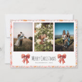 Red Bow Coquette Bloemen Kerstfoto Collage Feestdagenkaart (Voorkant)