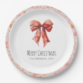 Red Bow Coquette Elegant Bloemen Kerstmis Papieren Bordje (Voorkant)