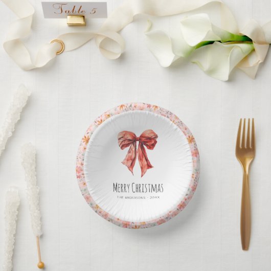 Red Bow Coquette Elegant Bloemen Kerstmis Papieren Kommen (Huwelijk)