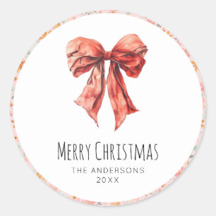 Red Bow Coquette Elegant Bloemen Kerstmis Ronde Sticker
