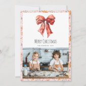 Red Bow Coquette Minimale foto Kerst Feestdagenkaart (Voorkant)
