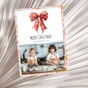 Red Bow Coquette Minimale foto Kerst Feestdagenkaart