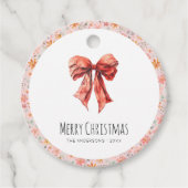 Red Bow Coquette Moderne Bloemen Kerstmis Bedankjes Labels (Voorkant)