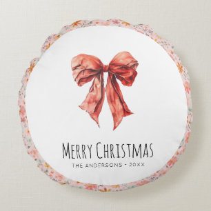 Red Bow Coquette Moderne Bloemen Kerstmis Rond Kussen
