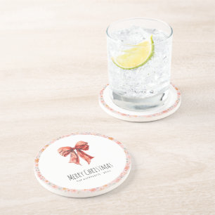 Red Bow Coquette Moderne Bloemen Kerstmis Zandsteen Onderzetter