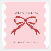 Red Bow Coquette Squiggly Grenst aan Kerstmis Vierkante Sticker (Voorkant)