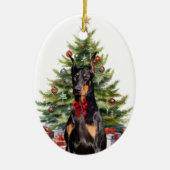 Red Bow Doberman Pinscher Hondenkerst Keramisch Ornament (Voorkant)