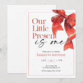 Red Bow eerste verjaardag uitnodiging (Voorkant / Achterkant)