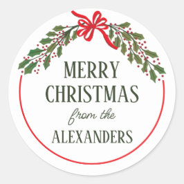 Red Bow en Holly Garland tijdens kerst Ronde Sticker