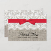 Red Bow en Lace Wedding Hartelijk dank Bedankkaart (Voorkant / Achterkant)