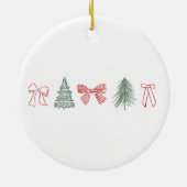 Red Bow & Evergreen Trees Couple Keepsake Keramisch Ornament (Achterkant)
