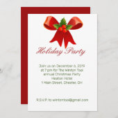 Red Bow Fête de Noël Invitation (Devant / Derrière)