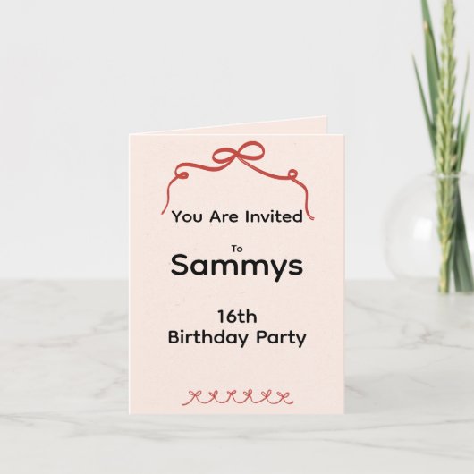 Red Bow Folded Party Invitation (Voorkant)