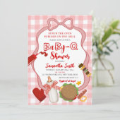 Red Bow Gingham  Babyq baby shower invitation (Debout devant)