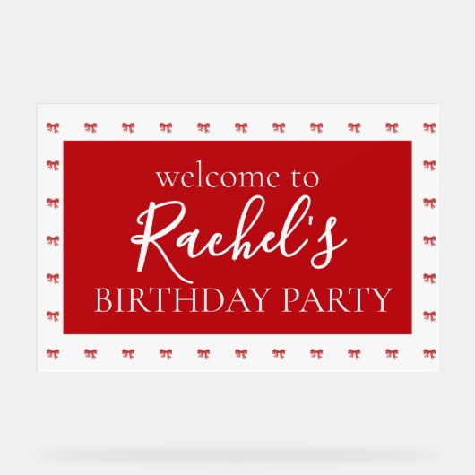 Red Bow Girl Anniversaire fête Affiche de bienvenu (Recto)