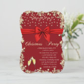 Red Bow, Glass, Stars Red Company Kerstparty Kaart (Staand voorkant)