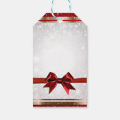 Red Bow & Gold White Sparkle Elegant Holiday Party Cadeaulabel (Achterkant)