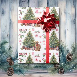 Red Bow Golden Retriever Dog Holiday Tree Cadeaupapier
