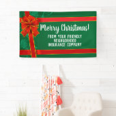 Red Bow Green Custom Merry Christmas Holiday Party Spandoek (Insitu)